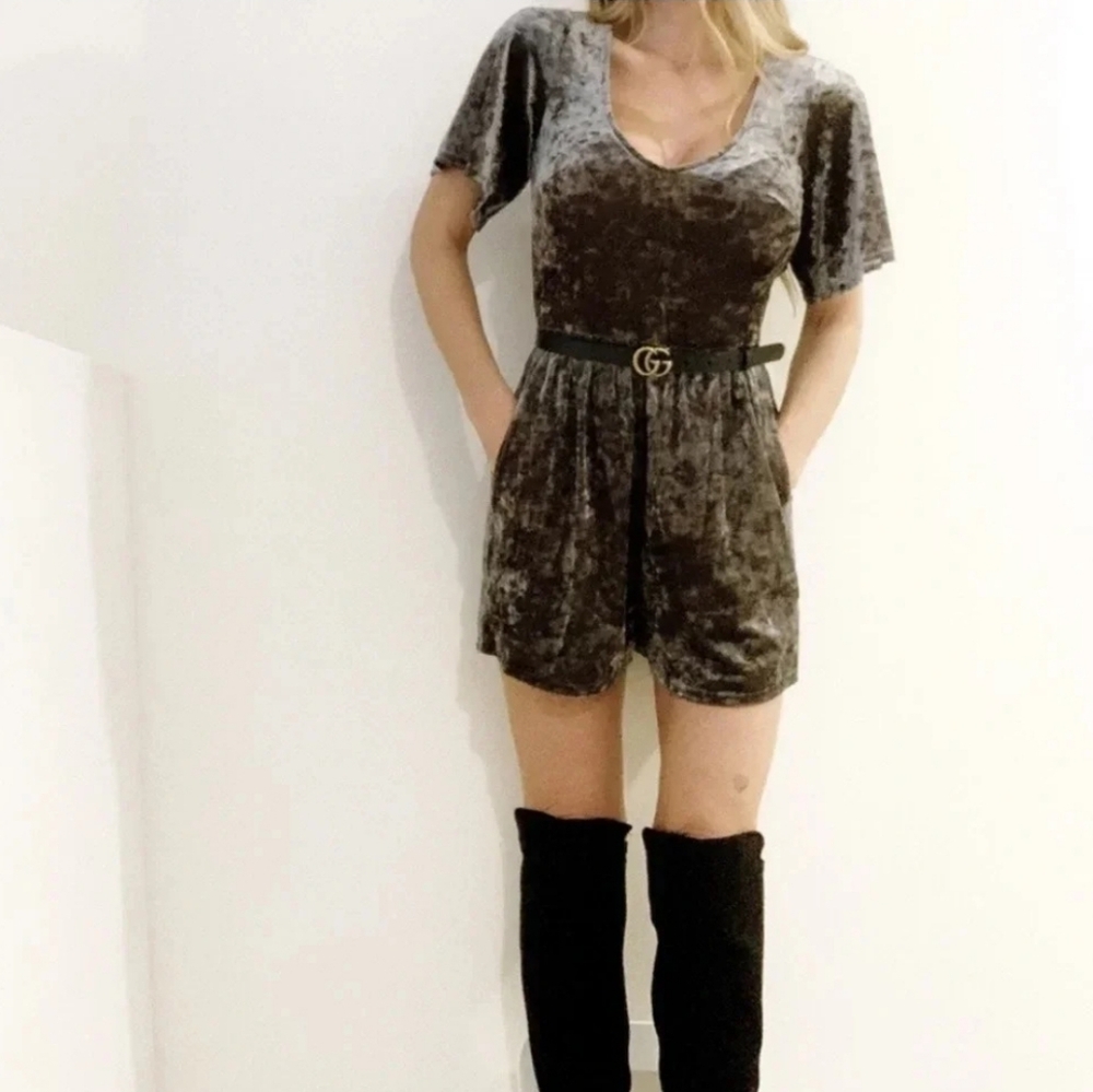 American Eagle Green/Grey Velvet Romper